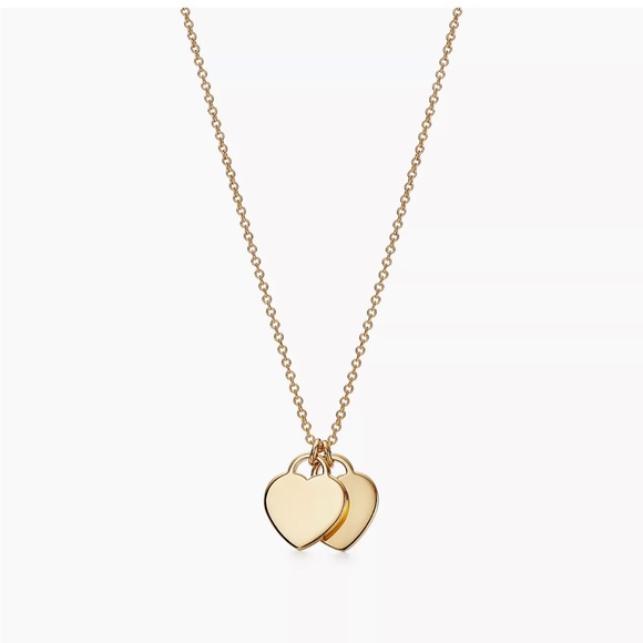 Tiffany 18k Gold Blue Mini Double Heart Tag Pendant Necklace - Picture 3 of 6